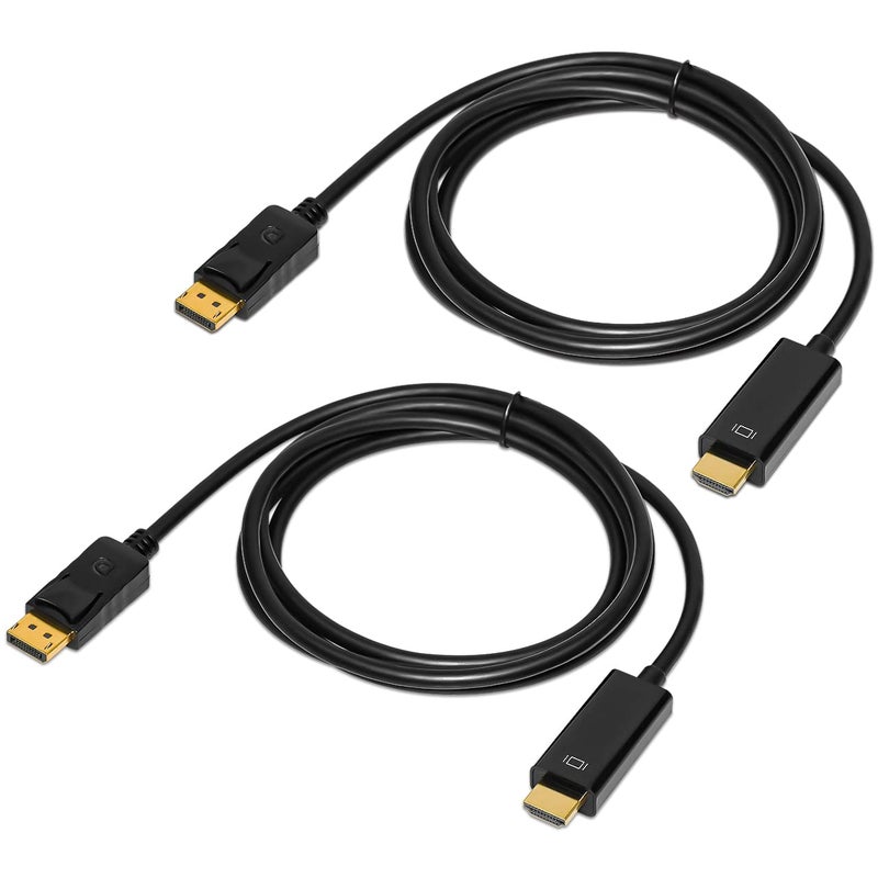QINGLER 4K Displayport to HDMI Cable 6 Feet 2-Pack, Display Port (DP) to HDMI Adapter Male to Male Cord Converter for PC to HDTV, Monitor, Projector - Image 1